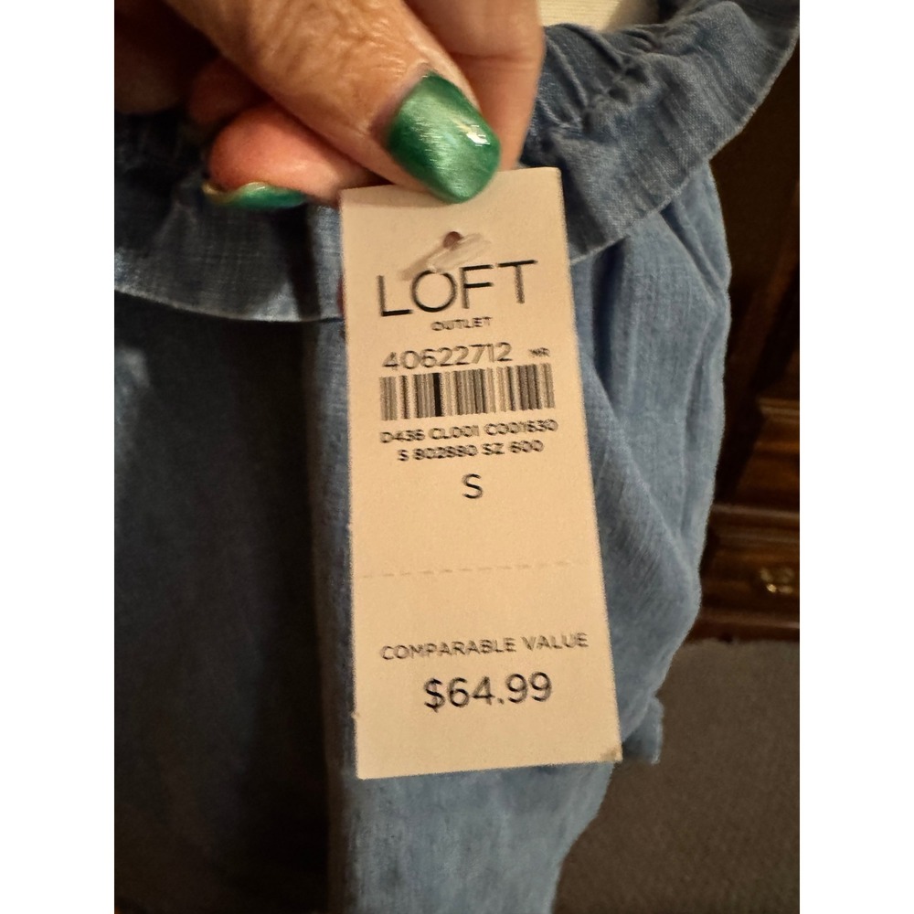Loft Outlet Blue Chambray Paperbag Waist Skirt Small NWOT - Picture 2 of 5
